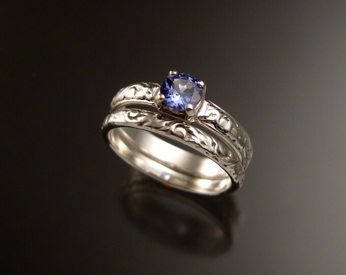Tanzanite Wedding set 14k White Gold Victorian two ring set made to order in your size