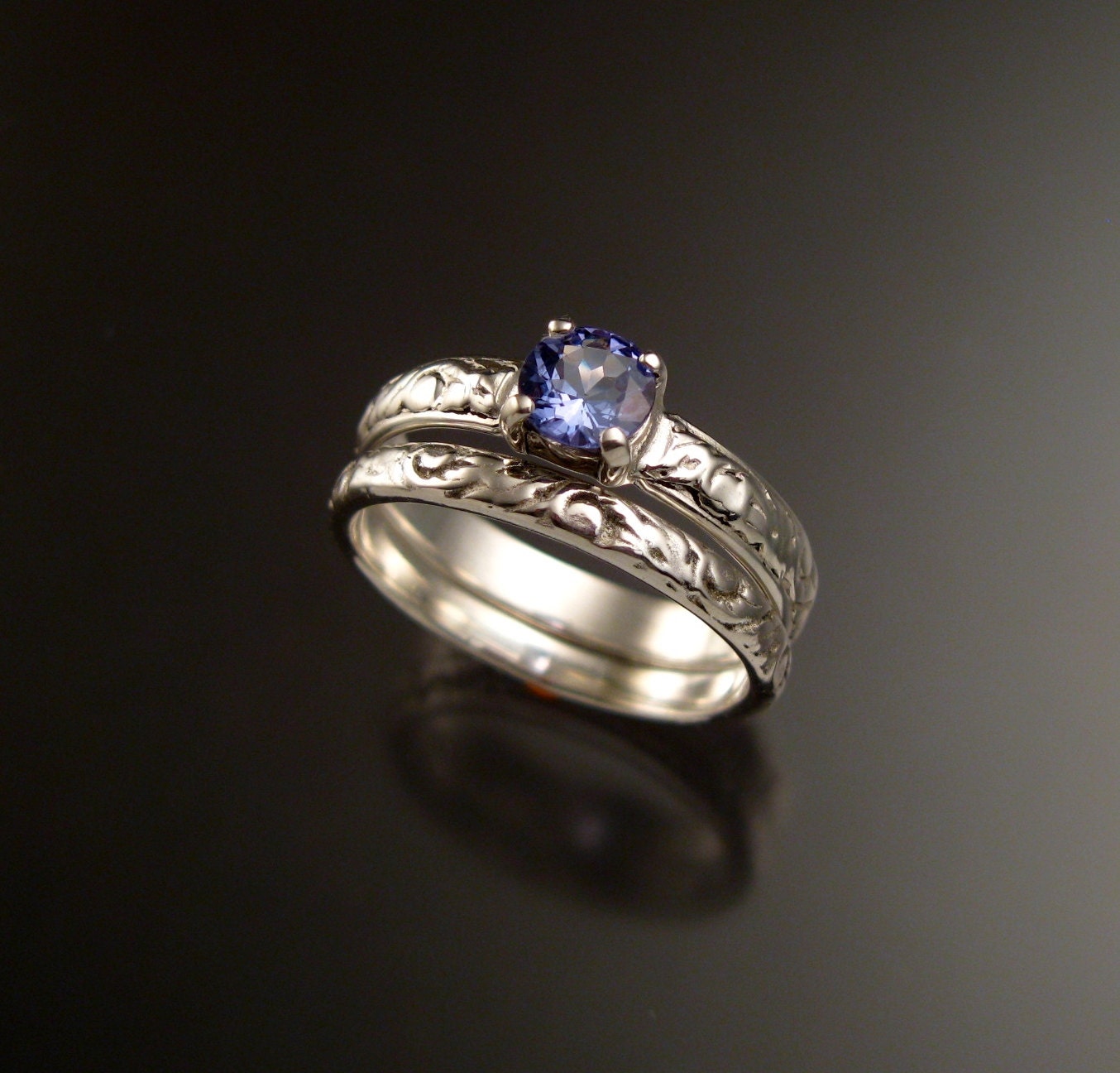 14k White Gold Antique Cushion Tanzanite Ring with Diamonds 6.96 Carat - Tanzanite  Jewelry Designs