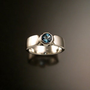 Aquamarine deep blue Brilliant cut round Sterling Silver ring made to order in your size