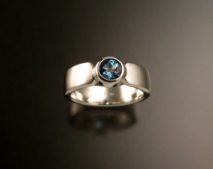 Aquamarine deep blue Brilliant cut round Sterling Silver ring made to order in your size
