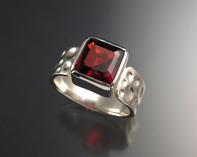 Garnet Ring Sterling Silver Moonscape band large square stone ring made to order in your size