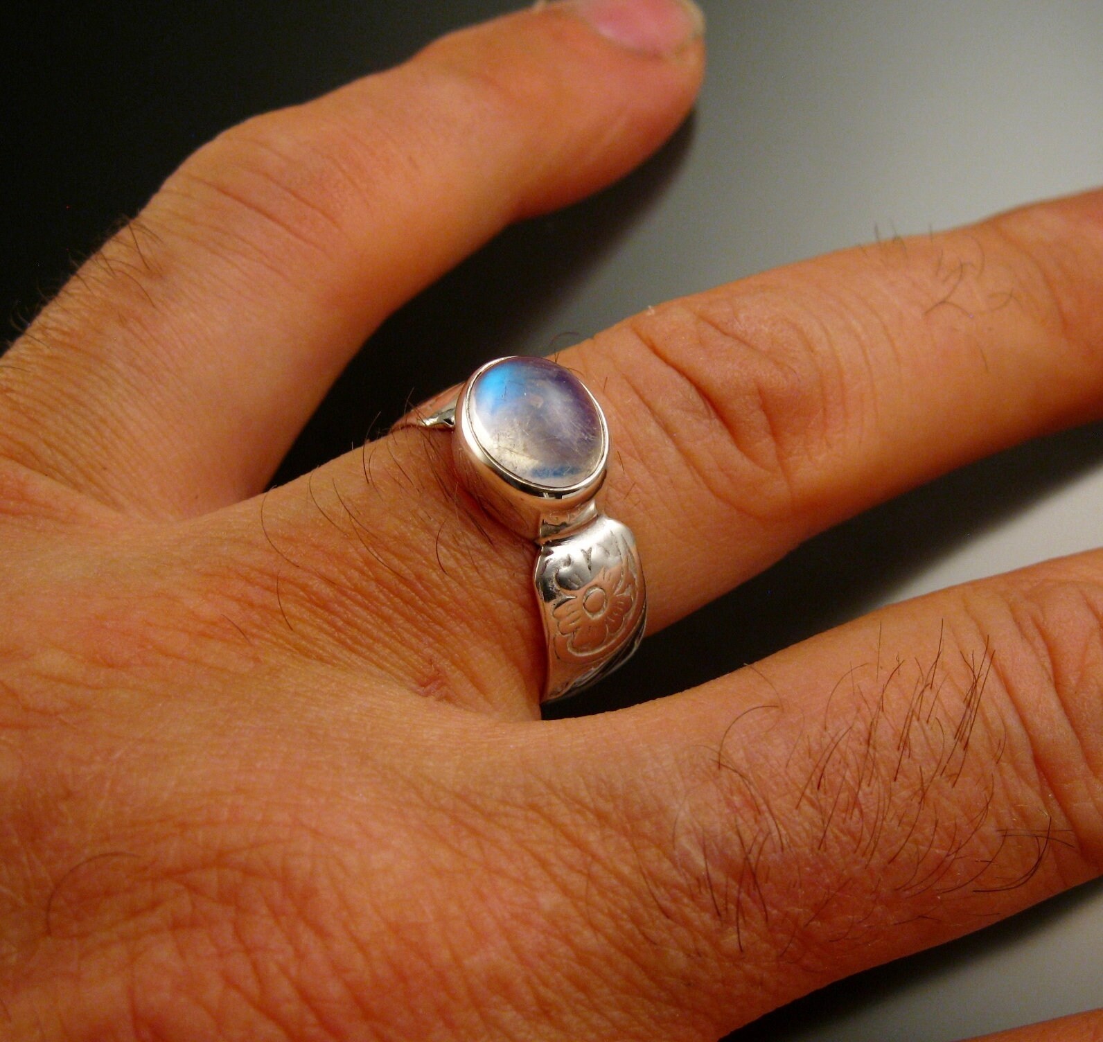 Moonstone Sterling Silver handmade wide Victorian floral ...