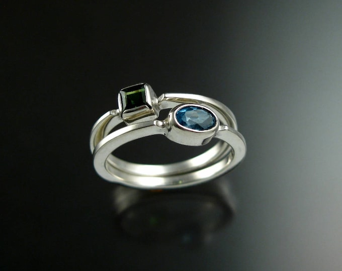 Stackable Mothers Birthstone ring set of two 14k white Gold premium birthstone stacking rings Made to order in your size