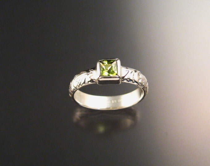 Peridot ring Sterling silver square stone bezel set made to order in your size