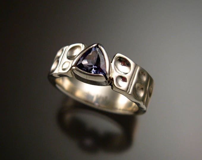 Tanzanite Triangle Ring Sterling Silver Moonscape band bezel set stone size 7