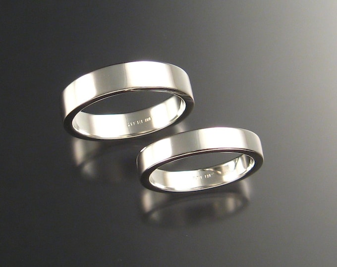 Sterling Silver Rectangular Wedding bands His and Hers ring set made to order in your size