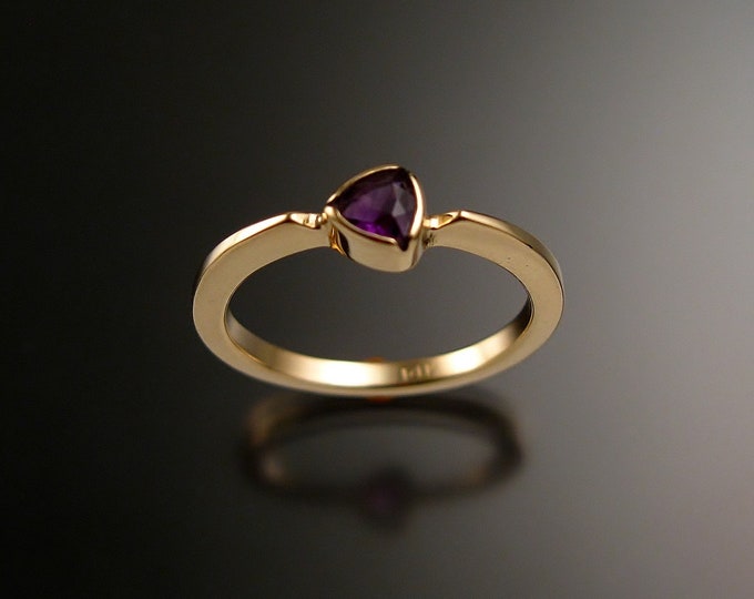 Amethyst Stackable triangle ring 14k Yellow Gold stacking ring Made to order in your size