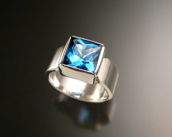 Blue Topaz large square stone Sterling Silver ring handmade to order in your size