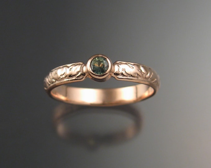 Green Sapphire Wedding ring 14k rose Gold Victorian bezel set Green Diamond substitute ring made to order in your size