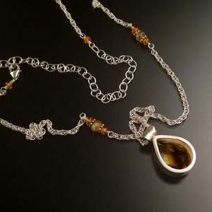 Citrine adjustable length necklace handmade in Sterling silver with bezel set stone checkerboard cut pear shaped drop image 3