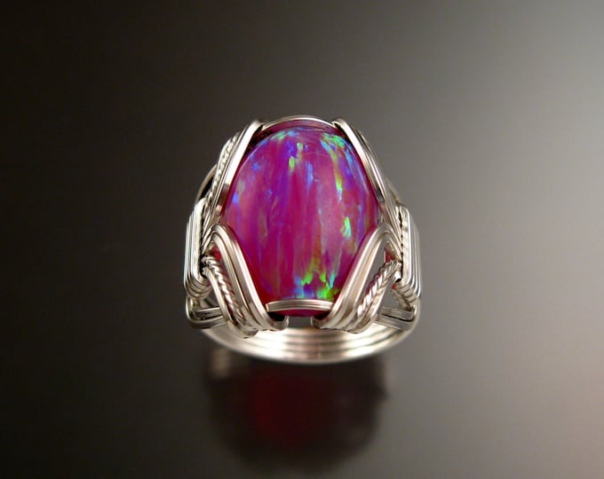 Dark Pink Lab created Opal ring handcrafted in Sterling Silver made to order in your size