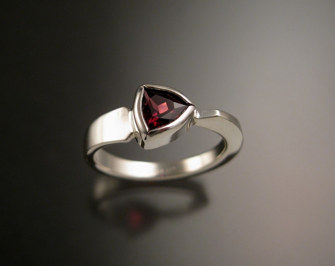 Garnet triangle ring Sterling Silver bezel set Stone Asymmetrical setting made to order in your Size