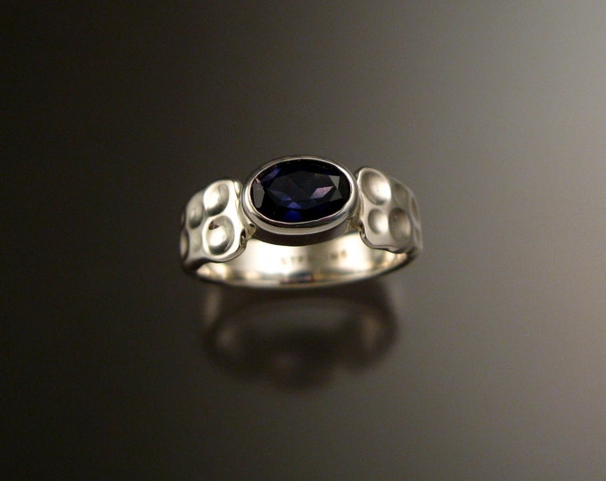 Iolite Deep blue Sapphire substitute sturdy bezel set stone ring Sterling Silver Handmade Moonscape ring