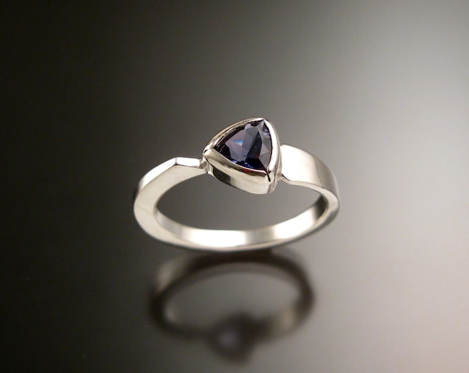 Iolite triangle ring 14k White Gold bezel set Stone Asymmetrical setting made to order in your Size