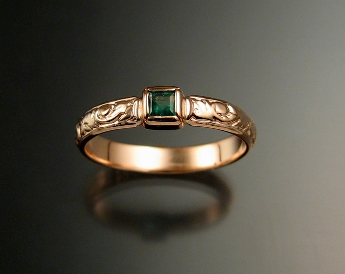 Emerald square  Wedding ring 14k Rose Gold Victorian bezel set ring made to order in your size