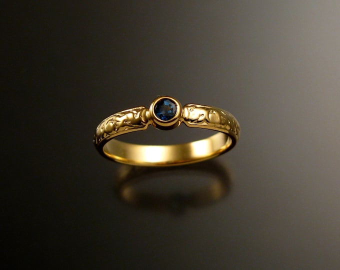 Sapphire ring 14k Yellow Gold Victorian bezel set deep blue Sapphire made to order in your size