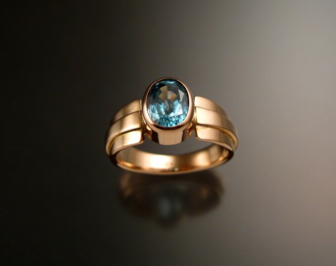 Blue Zircon ring 14k Rose Gold blue Diamond substitute large stone statement ring made to order in your size