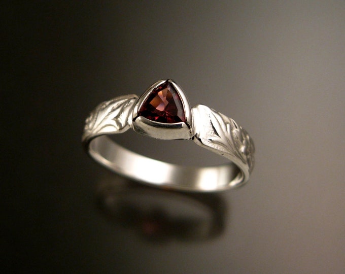 Pink Tourmaline Triangle Sterling Silver Victorian flower and vine pattern bezel set ring made to order in your size