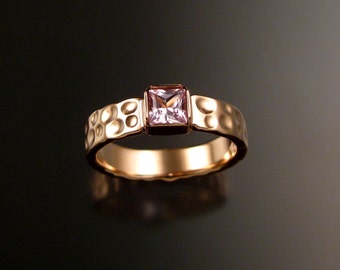 Sapphire square Moonscape ring handcrafted in 14k rose gold with your choice of color made to order in your size
