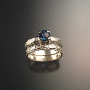 London Blue Topaz Wedding set Sterling Silver Sapphire substitute ring made to order in your size