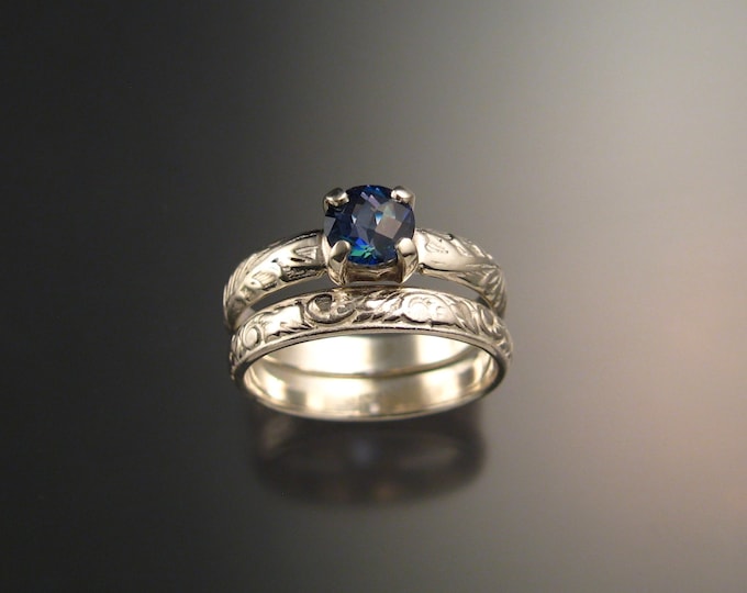 London Blue Topaz Wedding set Sterling Silver Sapphire substitute ring made to order in your size