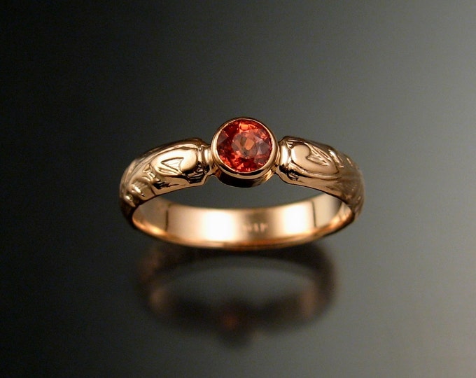 Orange Sapphire Wedding ring 14k rose Gold Victorian bezel set Padparadscha Sapphire ring made to order in your size