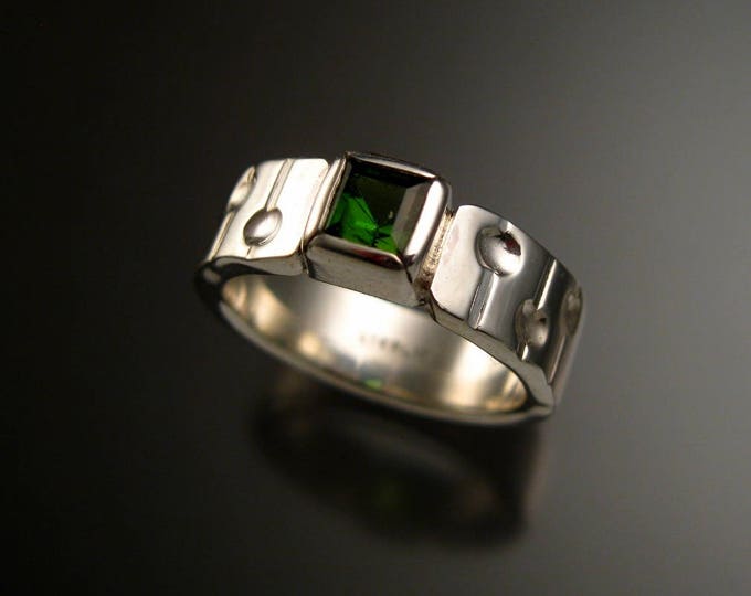 Green Tourmaline Ring Square stone Sterling Silver Emerald Substitute ring Size 7 1/4