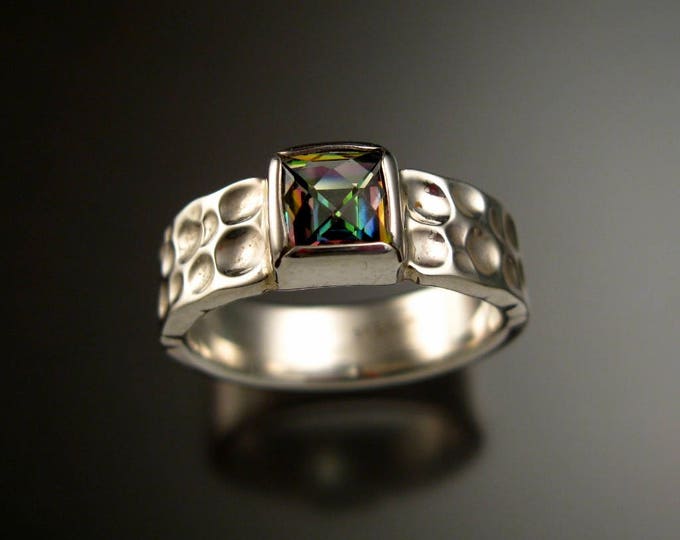 Mystic Topaz Moonscape Ring Sterling Silver Checkerboard cut 7mm square stone ring made to order in your Size