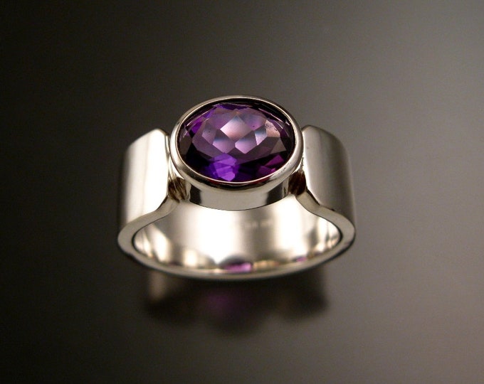 Amethyst ring large Oval cut ring made to order in your size sturdy silver band ring