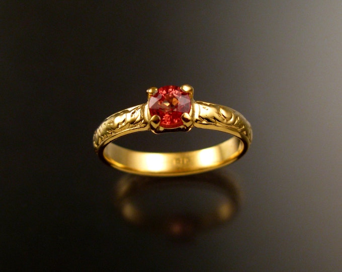 Orange Sapphire Wedding engagement ring 14k Yellow Gold Victorian 5mm round Natural Padparadscha ring made to order in your size