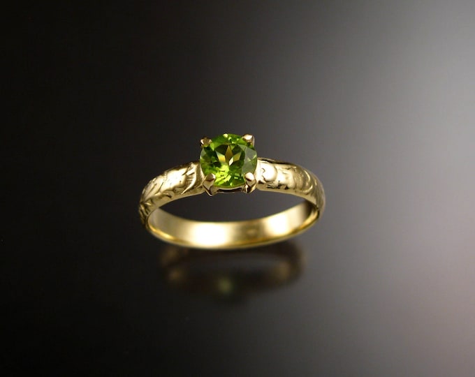 Peridot Wedding ring 14k Green Gold Victorian Floral pattern Engagement ring made to order in your size