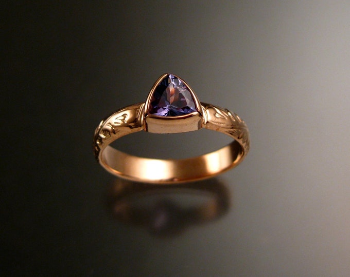 Tanzanite Triangle ring 14k Rose Gold Victorian bezel set stone ring made to order in your size