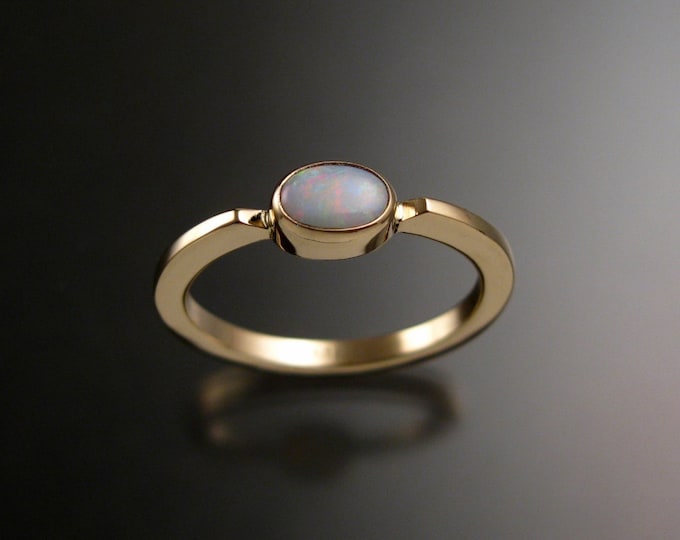 Opal 4x6mm oval Natural Australian stone ring 14k yellow Gold Made to order in your size Stackable Mothers ring