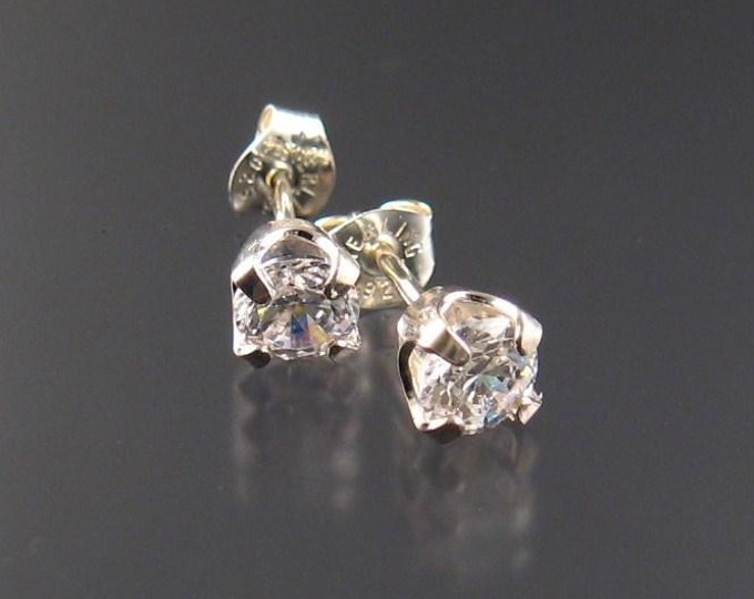 White CZ post earrings, Sterling