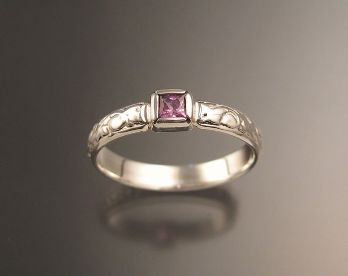 Pink Sapphire Natural square cut stone Wedding ring 14k White Gold Victorian Pink Diamond substitute ring made to order in your size