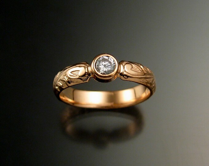 White Sapphire Wedding ring 14k rose Gold Victorian bezel set Diamond substitute ring made to order in your size
