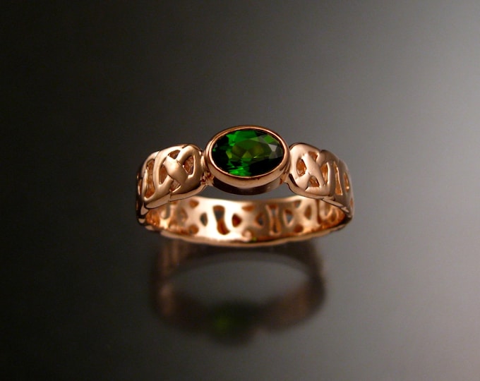 Chrome Diopside Celtic band Wedding ring handcrafted in 14k Rose Gold Emerald Substitute ring made to order in your size