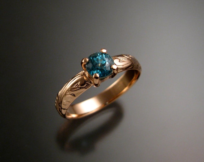 Blue Zircon Wedding ring 14k Rose Gold blue Diamond substitute Victorian ring made to order in your size