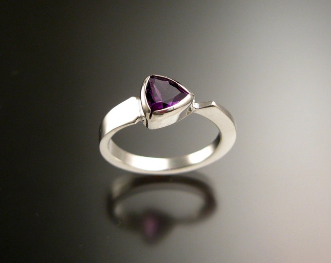 Amethyst triangle ring Sterling Silver bezel set Stone Asymmetrical setting made to order in your Size