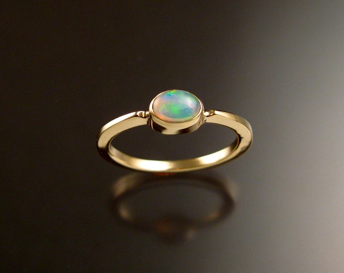 Opal 4x6mm oval stone ring 14k yellow Gold ring Made to order in your size Stackable Mothers ring