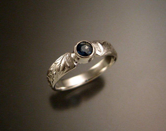 Sapphire Sterling Silver Victorian flower and vine pattern bezel set ring made to order in your size
