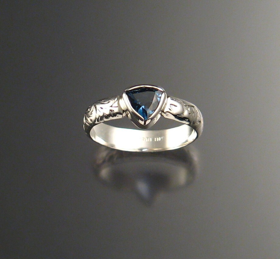 London Blue Topaz Triangle ring deep blue Sapphire substitute Victorian ...