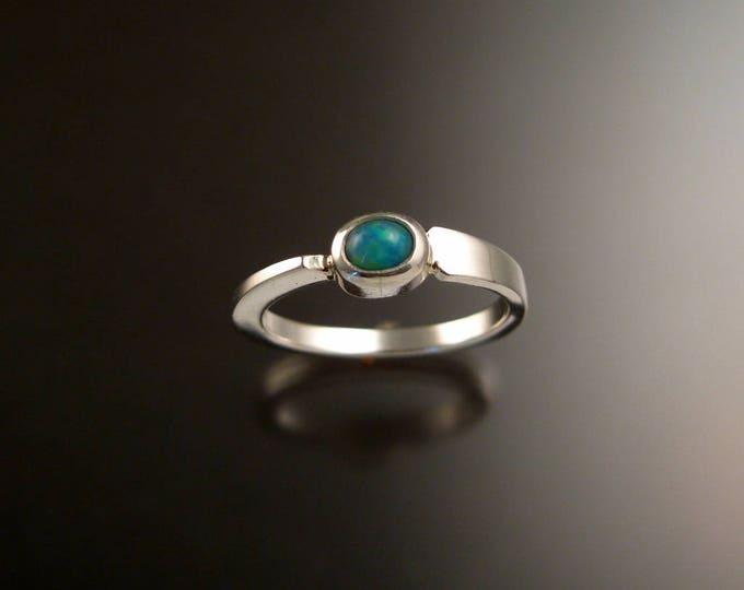 Opal Ring Sterling Silver Asymmetrical stackable ring with 4x5mm oval stone Hand crafted in your size