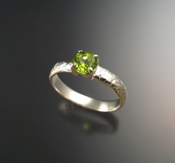 Peridot Wedding ring Victorian floral pattern band Engagement ring Handmade to order in your size