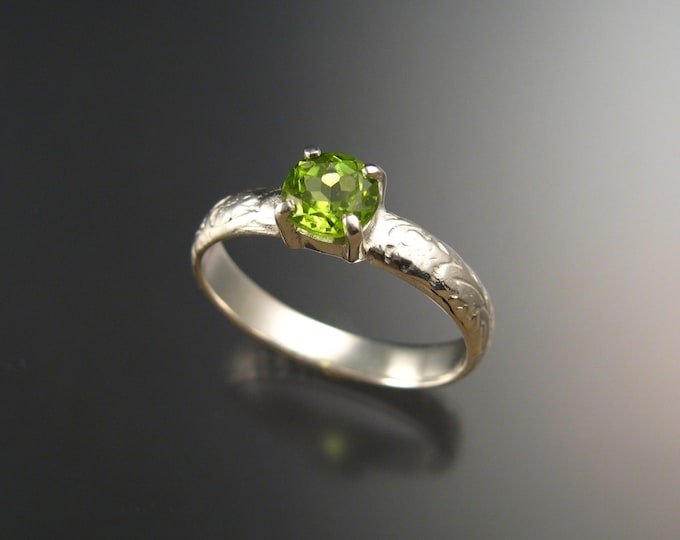 Peridot Wedding ring Victorian floral pattern band Engagement ring Handmade to order in your size