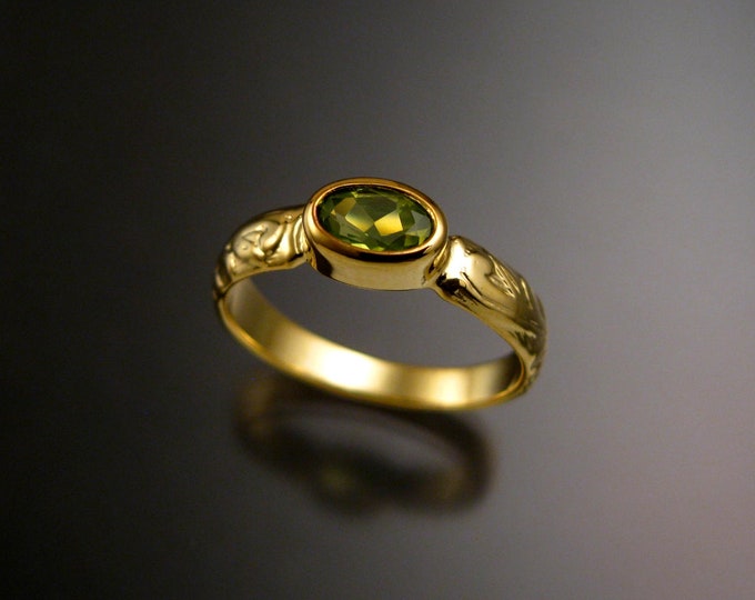 Peridot 4x6mm Oval Wedding ring 14k Green Gold ring made to order in your size