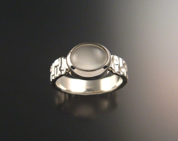 Moonstone ring Sterling Silver heavy stamped pattern ring made to order in your size