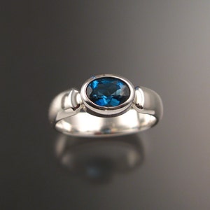 London Blue Topaz ring Sterling Silver with bezel set stone made to order in your size