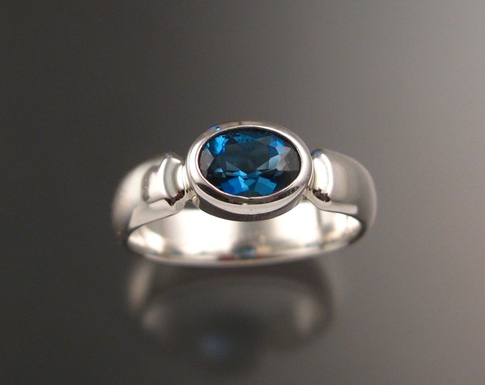 London Blue Topaz ring Sterling Silver with bezel set stone made to order in your size