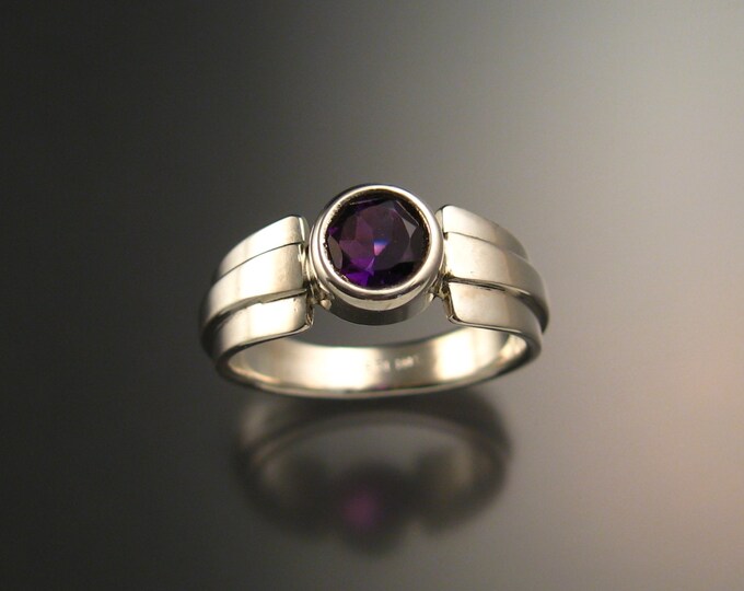 Amethyst round stone ring Sterling Silver handmade in your size